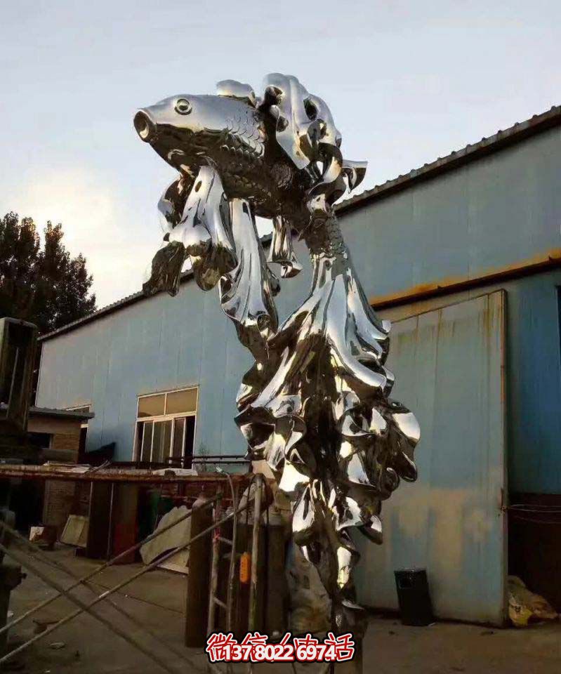 精美不銹鋼魚(yú)躍龍門(mén)大號(hào)雕塑-打造豪華空間的完美點(diǎn)綴